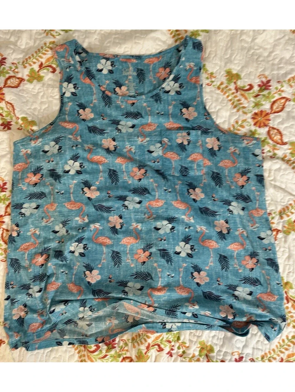 Croft Barrow 2 Pc Blue PJ Set Flamingo Coastal Print Shorts & Tank Pockets 2X